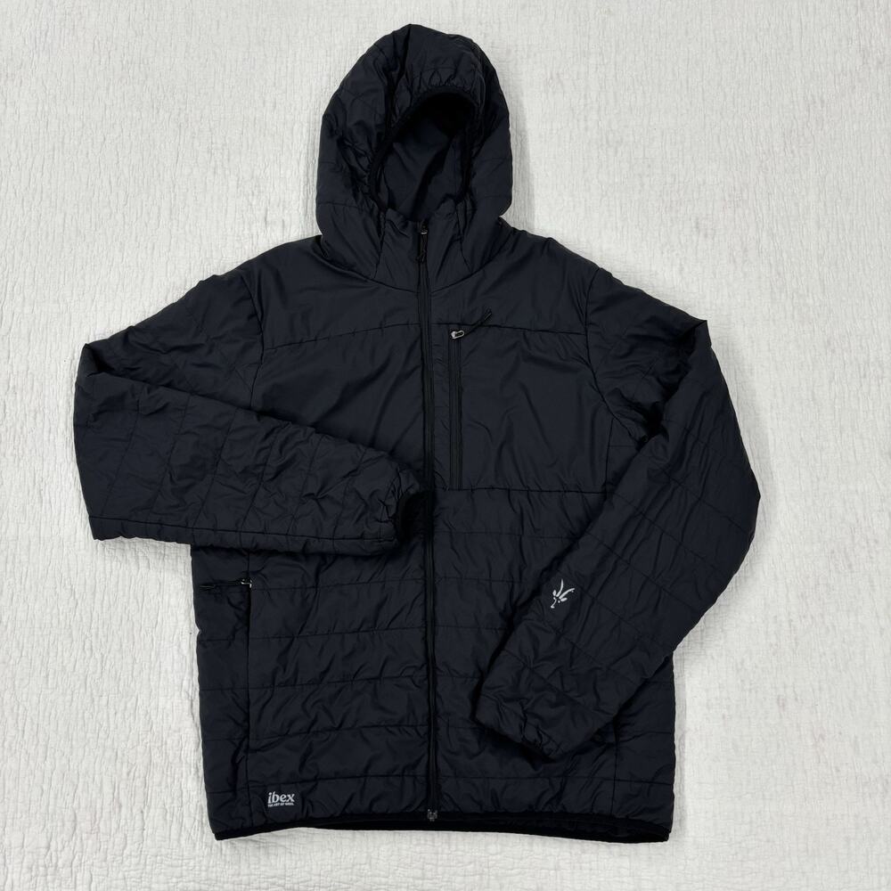 Ibex Jacket Mens Size Large Hoodie Black Merino Wool Zip Front Hooded